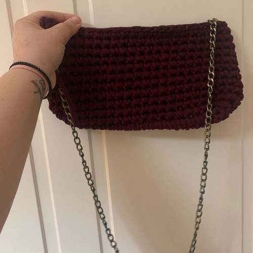 Knitted burgundy shoulder bag new, handmade