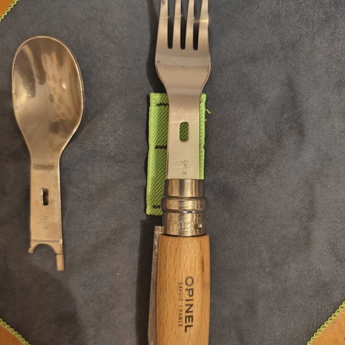 Opinel multitool with knife, fork, spoon and cleaning cloth like new