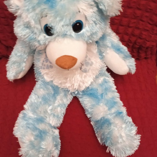 Stuffed bear used, blue and white, 60cm height