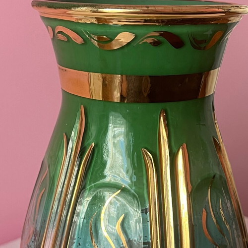 Vintage βάζο 22cm μεταχειρισμένο, σμαραγδί με ανάγλυφο χρυσό
