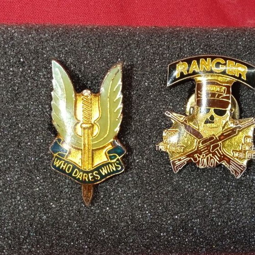 Ranger and SAS pins like new, British Army and US Army, 1985