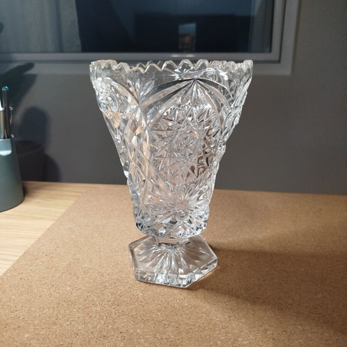 Crystal vase Bohemia used, height 20 cm
