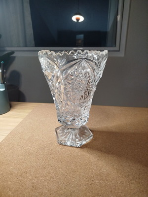 Crystal vase Bohemia used, height 20 cm