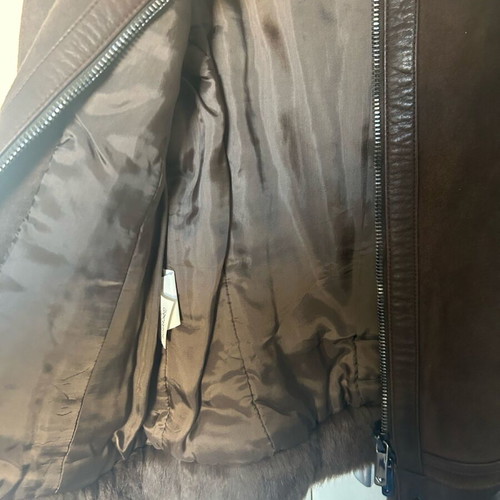 Emporio Armani jacket brown like new, leather with fur size 38