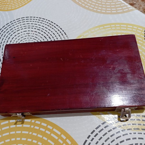 Vintage brass precision scale in wooden case with velvet lining and weights