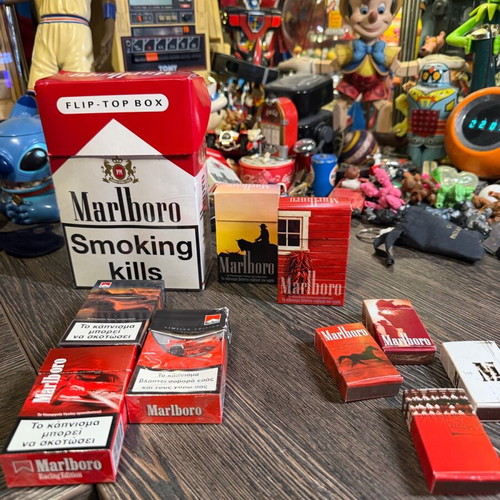 Marlboro empty collectible packs used with matches and large box