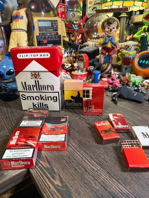 Marlboro empty collectible packs used with matches and large box