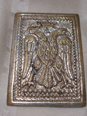 Brass plaque with double-headed eagle used, old ecclesiastical