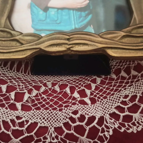 Bronze romantic photo frame with blue velvet backing 16x11.5 cm
