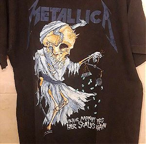 VINTAGE 1989 Metallica 'Their Money Tips Her Scales Again' Pushead Brockum Paper Thin T-shirt (XL))