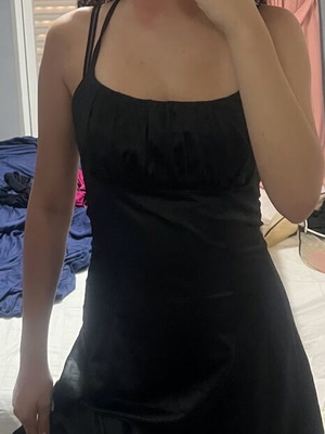 Black satin dress like new with unique chest design