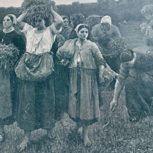 Antique print 1900 Jules Breton Le rappel des glaneuses used