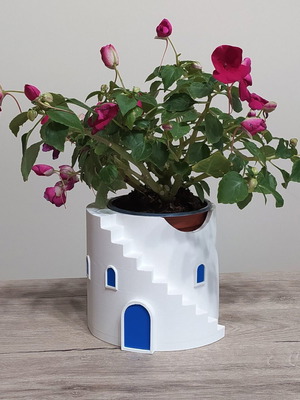 Cycladic Kaspo Tower with Stairs 3D Printed Decorative Planter