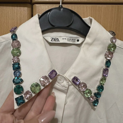 Zara shirt XS like new with crystals on collar, white