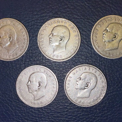 Set of 5 silver 20 drachma coins 1960 like new