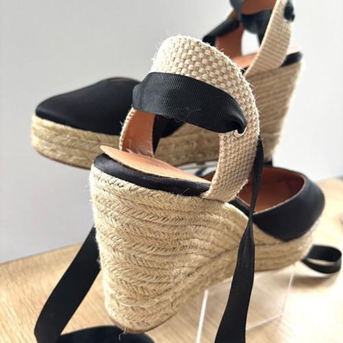 BSB black platform sandals like new, satin and rope, size 40.5-41