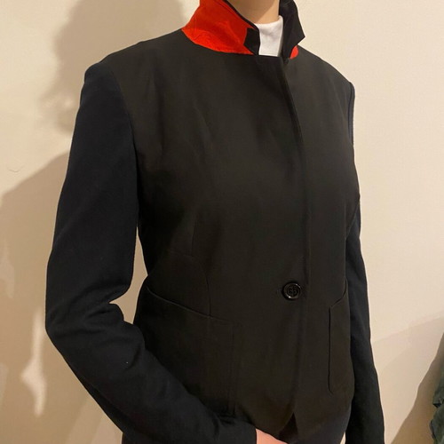 Benetton women's jacket new, black cotton with fabric detail