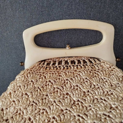 Vintage 60's handbag used, beige with plastic handle