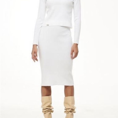 Combos Knitwear midi rib knit pencil skirt, white, size S