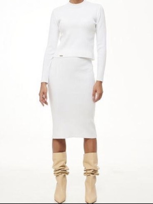 Combos Knitwear midi rib knit pencil skirt, white, size S