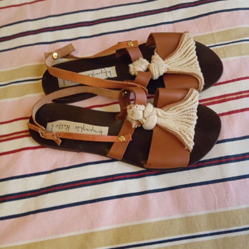 Ioanna Kourbela leather women's sandals used, size 37, brown beige