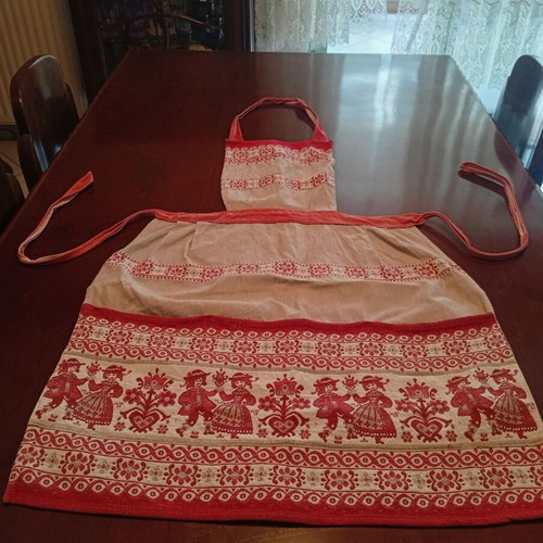 Vintage kitchen apron with traditional folk art motifs 1950