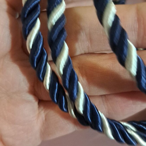 Cord 2 meters, 3-strand, blue and white, 7mm, new