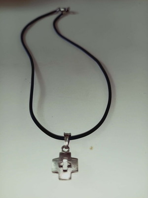 Silver 925 Cross Pendant with Black Cord by Apefthon new