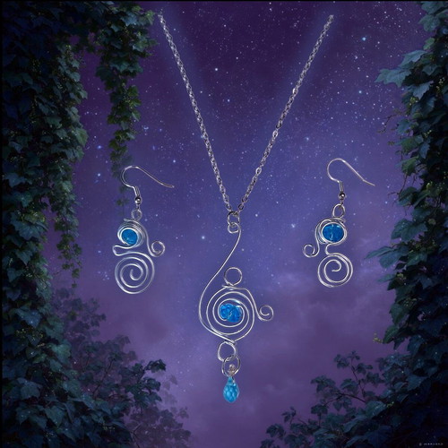Elven jewelry set new, blue and silver