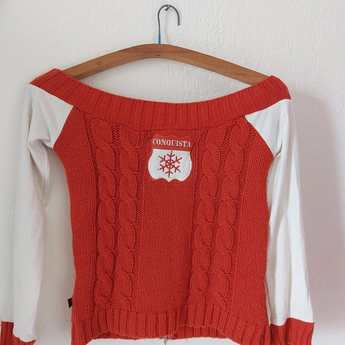Cardigan used S/M orange knit with gold pattern