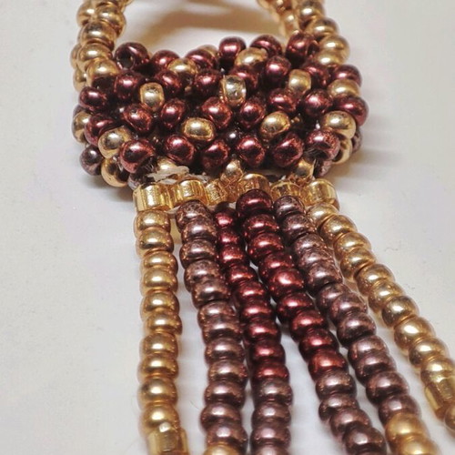 Handmade fringe earrings Miyuki red and gold, new