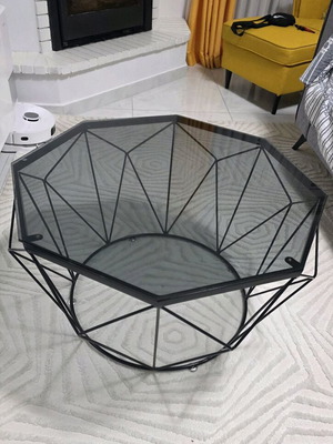 Polygonal black coffee table with black tinted glass like new