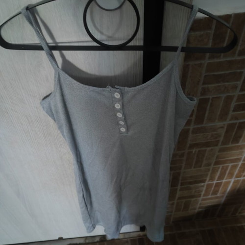 Women's grey dress with straps and buttons