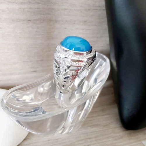 Men's silver 925 ring with natural light blue agate new