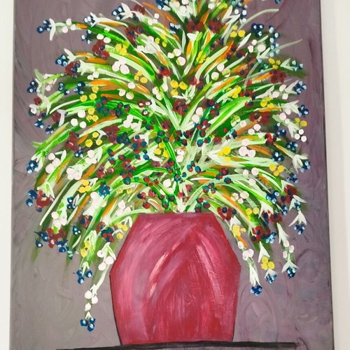 Painting on canvas 70x50 cm tempera vase new