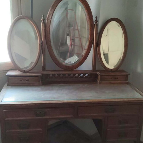Vintage wooden triple vanity mirror set