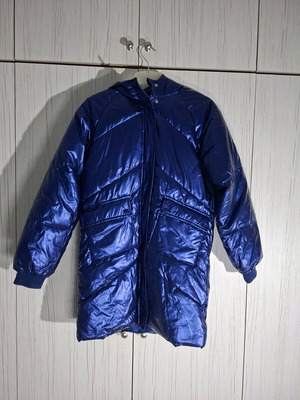 Sinsay puffer jacket used, kids/teens, electric blue with hood