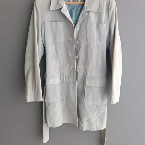 BSB Genuine Leather Jacket with Belt, ice blue, size L