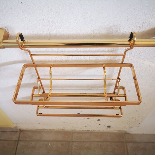 Gold metal kitchen rack like new with 3 holders for paper and foil