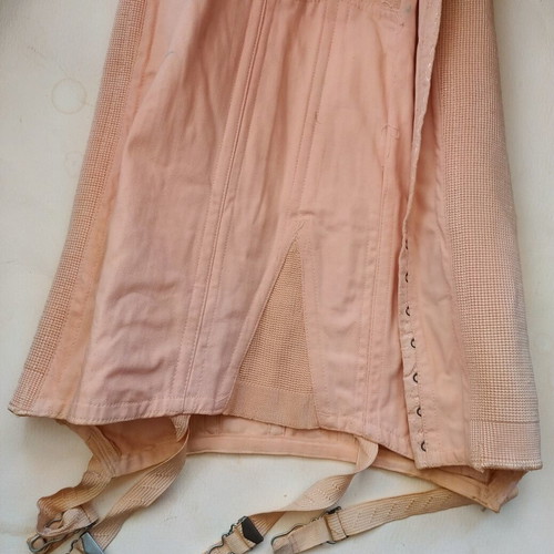 Vintage latex corset with garters size 26, 1950s pink salmon