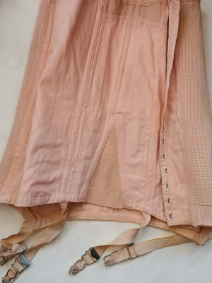 Vintage latex corset with garters size 26, 1950s pink salmon