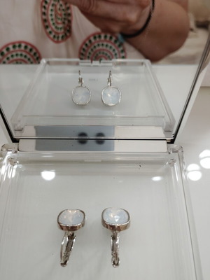 Earrings with stone new, white and silver