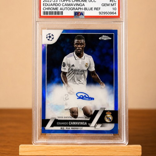 Eduardo Camavinga Topps Chrome UEFA Blue Refractor Auto PSA 10