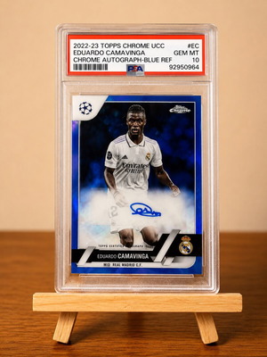 Eduardo Camavinga Topps Chrome UEFA Blue Refractor Auto PSA 10