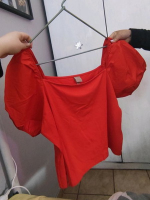 Μπλουζάκι plus size μεγάλο μέγεθος 2XL κόκκινο με μανίκι μπαλούν και ελαστικό ύφασμα