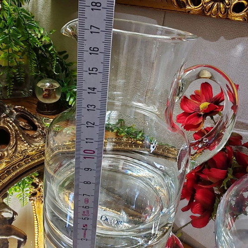 Vintage solid glass set – large jug (1200 ml) and balloon vase (900 ml)