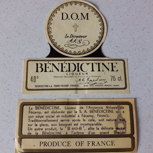 Benedictine Liqueur label used