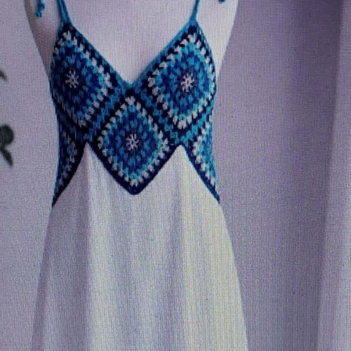 Summer dress with hand-knitted top, new, blue and white