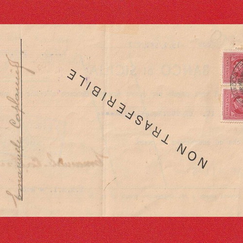 Historical Italian Period Check used, Banca di Cicilia 1943, Rodi