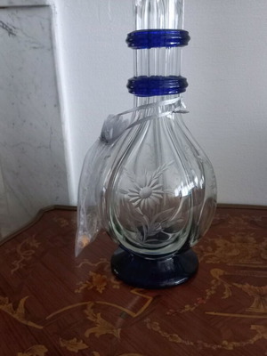 Crystal carafe for 4 different drinks like new, height 30cm